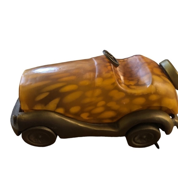 Vintage Car Accent Lamp Night Lite Mottled Glass & Brass Corded Soft Glow Heavy - Picture 3 of 10